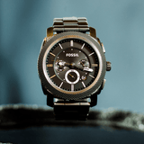 Fossil Machine Chronograph Black Dial Grey Steel Strap Watch for Men - FS4662