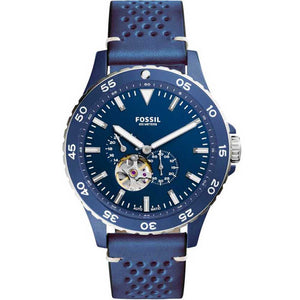 Buy Shop Fossil Crewmaster Sports Automatic Blue Dial Blue Leather Strap Watch for Men - ME3149 USA Online