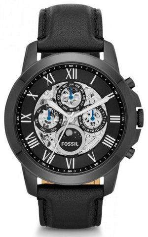 Buy Shop Fossil Grant Automatic Black Dial Black Leather Strap Watch for Men - ME3028 USA Online