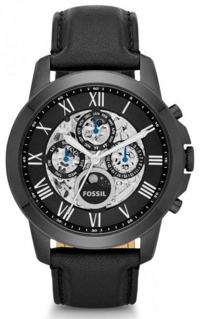 Buy Shop Fossil Grant Automatic Black Dial Black Leather Strap Watch for Men - ME3028 USA Online