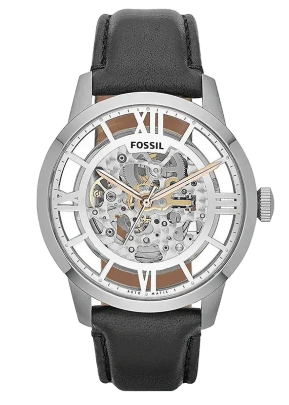 Buy Shop Fossil Townsman Automatic Skeleton Silver Dial Black Leather Strap Watch for Men - ME3041 USA Online