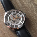 Buy Shop Fossil Townsman Automatic Skeleton Silver Dial Black Leather Strap Watch for Men - ME3041 USA Online