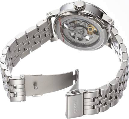 Buy Shop Fossil Boyfriend Automatic Skeleton Silver Dial Silver Steel Strap Watch for Women - ME3067 USA Online