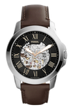 Buy Shop Fossil Grant Automatic Skeleton Black Dial Brown Leather Strap Watch for Men - ME3100 USA Online