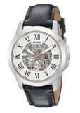 Buy Shop Fossil Grant Automatic Skeleton White Dial Black Leather Strap Watch for Men - ME3101 USA Online