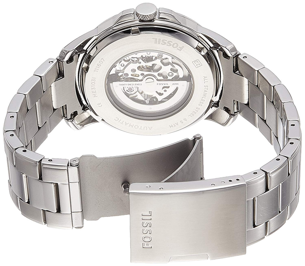 Buy Shop Fossil Grant Automatic Skeleton Black Dial Silver Steel Strap Watch for Men - ME3103 USA Online
