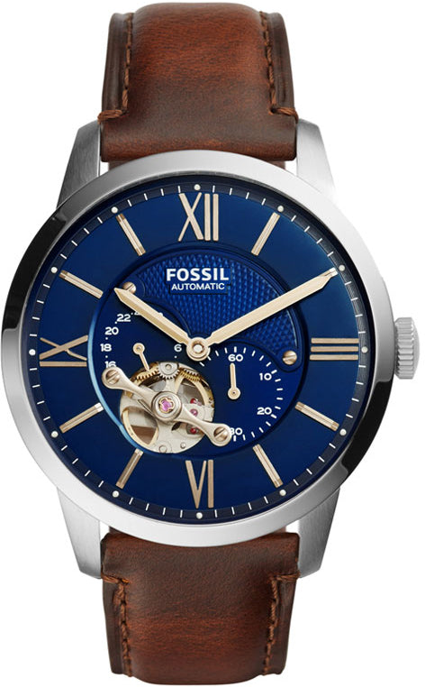 Buy Shop Fossil Townsman Automatic Blue Dial Brown Leather Strap Watch for Men - ME3110 USA Online