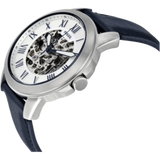 Buy Shop Fossil Grant Automatic Skeleton Silver Dial Blue Leather Strap Watch for Men - ME3111 USA Online