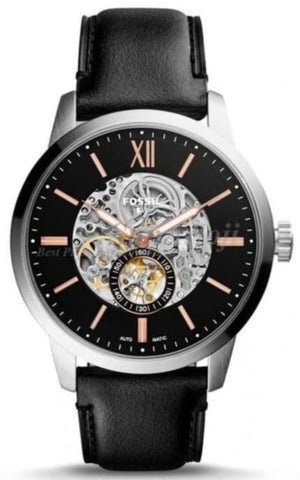 Buy Shop Fossil Townsman Skeleton Black Dial Black Leather Strap Watch for Men - ME3153 USA Online