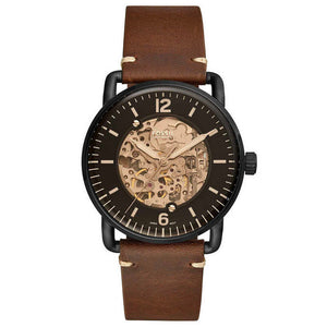 Buy Shop Fossil Commuter Automatic Black Dial Brown Leather Strap Watch for Men - ME3158 USA Online