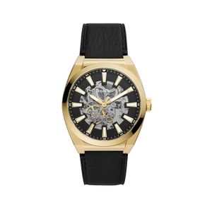 Buy Shop Fossil Everett Automatic Skeleton Black Dial Black Leather Strap Watch for Men - ME3208 USA Online
