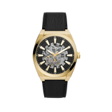 Buy Shop Fossil Everett Automatic Skeleton Black Dial Black Leather Strap Watch for Men - ME3208 USA Online
