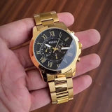 Buy Shop Fossil Grant Chronograph Black Dial Gold Steel Strap Watch for Men - FS4815 USA Online