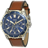 Buy Shop Fossil Garrett Chronograph Blue Dial Brown Leather Strap Watch for Men - FS5625 USA Online
