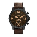 Buy Shop Fossil Nate Chronograph Brown Dial Brown Leather Strap Watch for Men - JR1487 USA Online