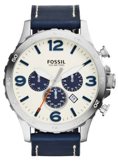 Buy Shop Fossil Nate Chronograph White Dial Blue Leather Strap Watch for Men - JR1480 USA Online