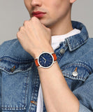 Buy Shop Fossil Minimalist Blue Dial Brown Leather Strap Watch for Men - FS5304 USA Online