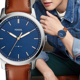 Buy Shop Fossil Minimalist Blue Dial Brown Leather Strap Watch for Men - FS5304 USA Online