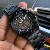 Buy Shop Fossil Modern Machine Automatic Silver Dial Black Steel Strap Watch for Men - ME3080 USA Online