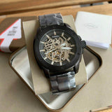 Buy Shop Fossil Modern Machine Automatic Silver Dial Black Steel Strap Watch for Men - ME3080 USA Online