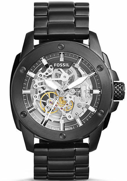 Buy Shop Fossil Modern Machine Automatic Silver Dial Black Steel Strap Watch for Men - ME3080 USA Online