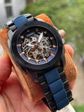Buy Shop Fossil Modern Machine Automatic Skeleton Blue Dial Two Tone Steel Strap Watch for Men - ME3133 USA Online