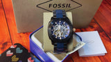 Buy Shop Fossil Modern Machine Automatic Skeleton Blue Dial Two Tone Steel Strap Watch for Men - ME3133 USA Online