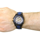 Buy Shop Fossil Modern Machine Automatic Skeleton Blue Dial Two Tone Steel Strap Watch for Men - ME3133 USA Online