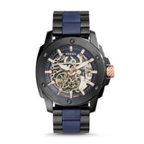 Buy Shop Fossil Modern Machine Automatic Skeleton Blue Dial Two Tone Steel Strap Watch for Men - ME3133 USA Online