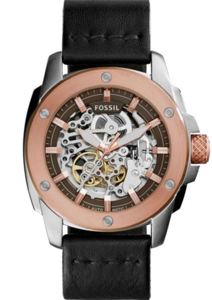 Buy Shop Fossil Modern Machine Automatic Skeleton Dial Black Leather Strap Watch for Men - ME3082 USA Online
