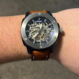 Buy Shop Fossil Modern Machine Automatic Skeleton Silver Dial Brown Leather Strap Watch for Men - ME3135 USA Online
