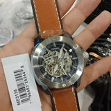 Buy Shop Fossil Modern Machine Automatic Skeleton Silver Dial Brown Leather Strap Watch for Men - ME3135 USA Online