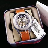 Buy Shop Fossil Modern Machine Automatic Skeleton Silver Dial Brown Leather Strap Watch for Men - ME3135 USA Online