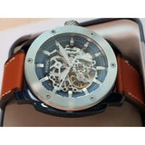 Buy Shop Fossil Modern Machine Automatic Skeleton Silver Dial Brown Leather Strap Watch for Men - ME3135 USA Online