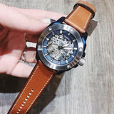 Buy Shop Fossil Modern Machine Automatic Skeleton Silver Dial Brown Leather Strap Watch for Men - ME3135 USA Online