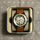 Buy Shop Fossil Modern Machine Automatic Skeleton Silver Dial Brown Leather Strap Watch for Men - ME3135 USA Online