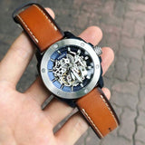 Buy Shop Fossil Modern Machine Automatic Skeleton Silver Dial Brown Leather Strap Watch for Men - ME3135 USA Online