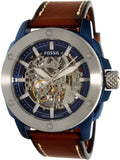 Buy Shop Fossil Modern Machine Automatic Skeleton Silver Dial Brown Leather Strap Watch for Men - ME3135 USA Online
