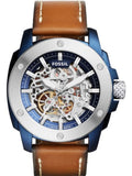 Buy Shop Fossil Modern Machine Automatic Skeleton Silver Dial Brown Leather Strap Watch for Men - ME3135 USA Online