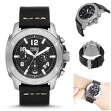 Buy Shop Fossil Modern Machine Chronograph Black Dial Black Leather Strap Watch for Men - FS4928 USA Online