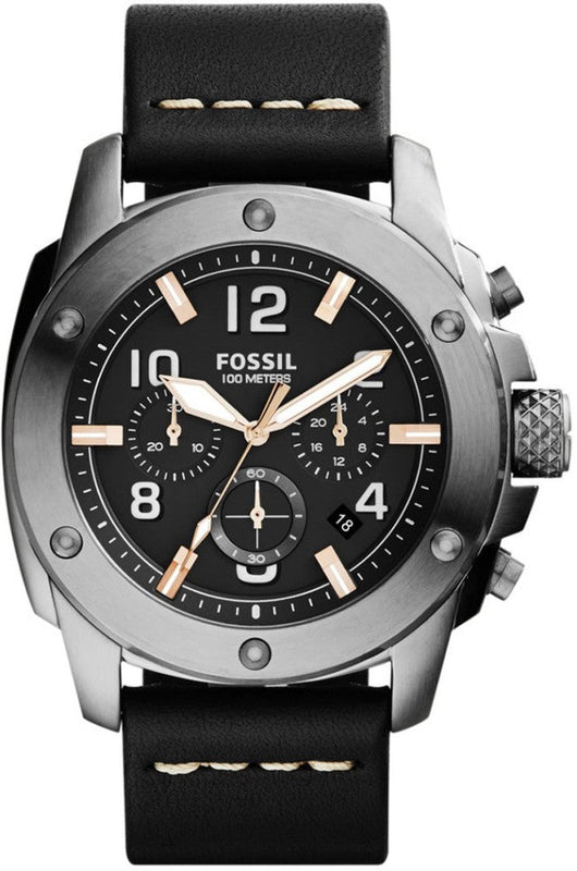 Buy Shop Fossil Modern Machine Chronograph Black Dial Black Leather Strap Watch for Men - FS4928 USA Online