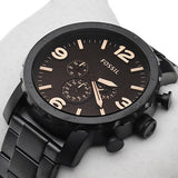 Buy Shop Fossil Nate Chrongraph Ion Plated Black Dial Black Steel Strap Watch for Men - JR1356 USA Online