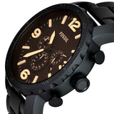 Buy Shop Fossil Nate Chrongraph Ion Plated Black Dial Black Steel Strap Watch for Men - JR1356 USA Online