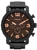 Buy Shop Fossil Nate Chrongraph Ion Plated Black Dial Black Steel Strap Watch for Men - JR1356 USA Online
