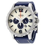 Buy Shop Fossil Nate Chronograph White Dial Blue Leather Strap Watch for Men - JR1480 USA Online