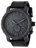 Buy Shop Fossil Nate Chronograph Black Dial Black Leather Strap Watch for Men - JR1354 USA Online