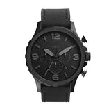 Buy Shop Fossil Nate Chronograph Black Dial Black Leather Strap Watch for Men - JR1354 USA Online