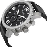Buy Shop Fossil Nate Chronograph Black Dial Black Leather Strap Watch for Men - JR1436 USA Online
