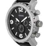 Buy Shop Fossil Nate Chronograph Black Dial Black Leather Strap Watch for Men - JR1436 USA Online
