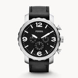 Buy Shop Fossil Nate Chronograph Black Dial Black Leather Strap Watch for Men - JR1436 USA Online